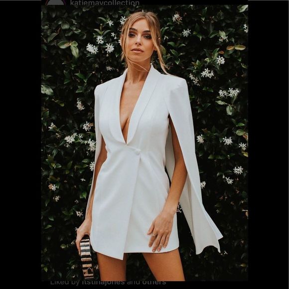 Katie May Dresses Katie May Boss Lady Cape Mini Dress Ivory A Size